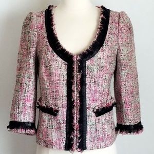 NWT INC Pink Black Satin Tulle Ruffle Blazer XL